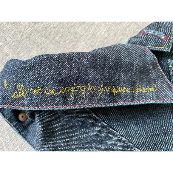 RARE! People 4 Peace Embroidered Denim Jacket, Large, Boho, Unique, Hippy, Y2K - Picture 4 of 12